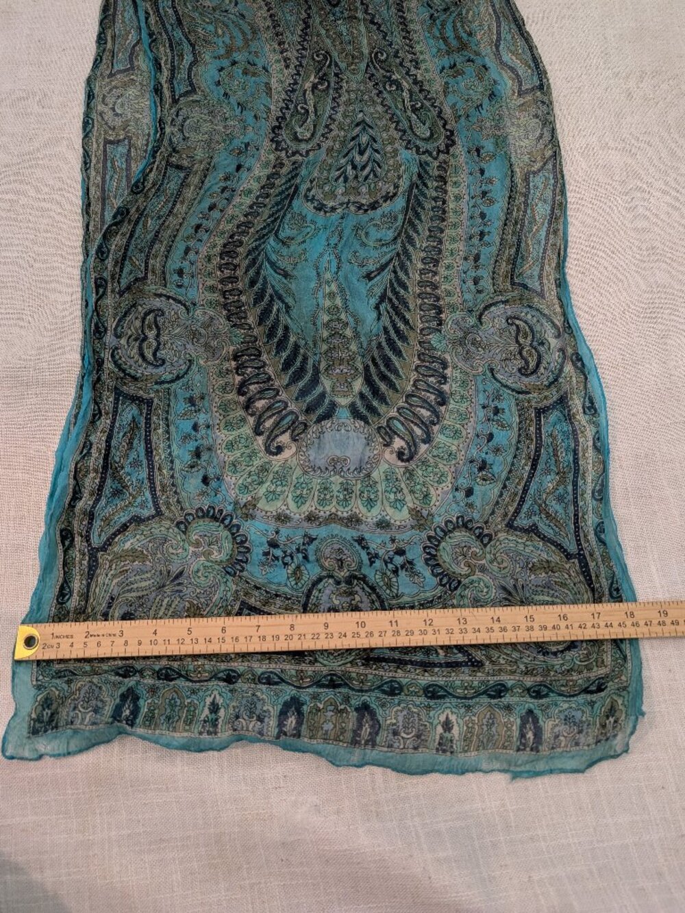 Rising Tide 100% Silk Blue Paisley Sheer Scarf - Picture 7 of 7